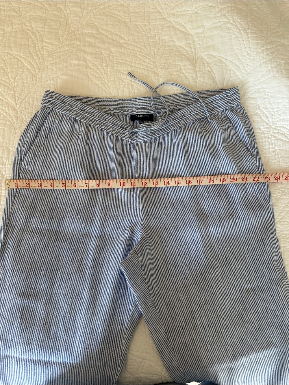 NWOT Talbots 100% Linen Wide Leg Pants Blue White Stripe Size 14W - Picture 11 of 13